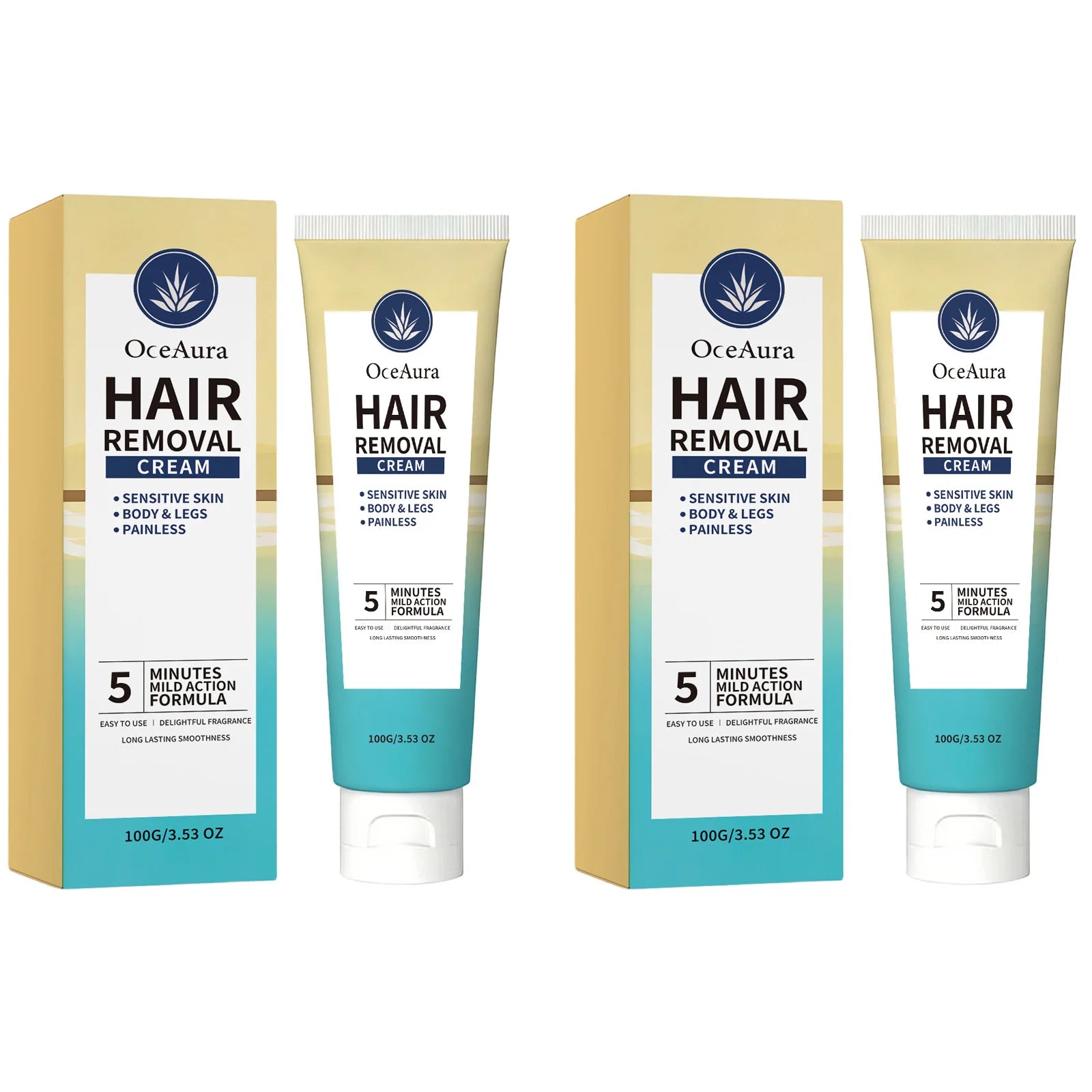 OceAura Body Hair Removal Cream for Underarm Leg Arm Hair Growth Inhibitor Painless Shea Butter Hydrating Hair Depilatory Cream Qme 2 X 100g Boxed