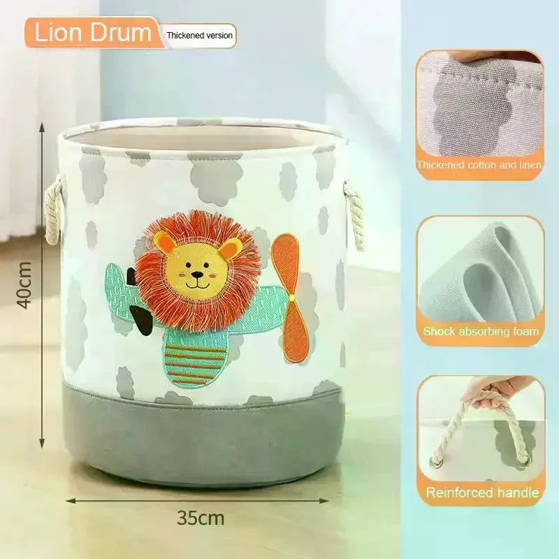Cute Cartoon Embroidered Storage Baskets Large Capacity Stackable Design For Nursery Organizing Toys Clothes Qme
