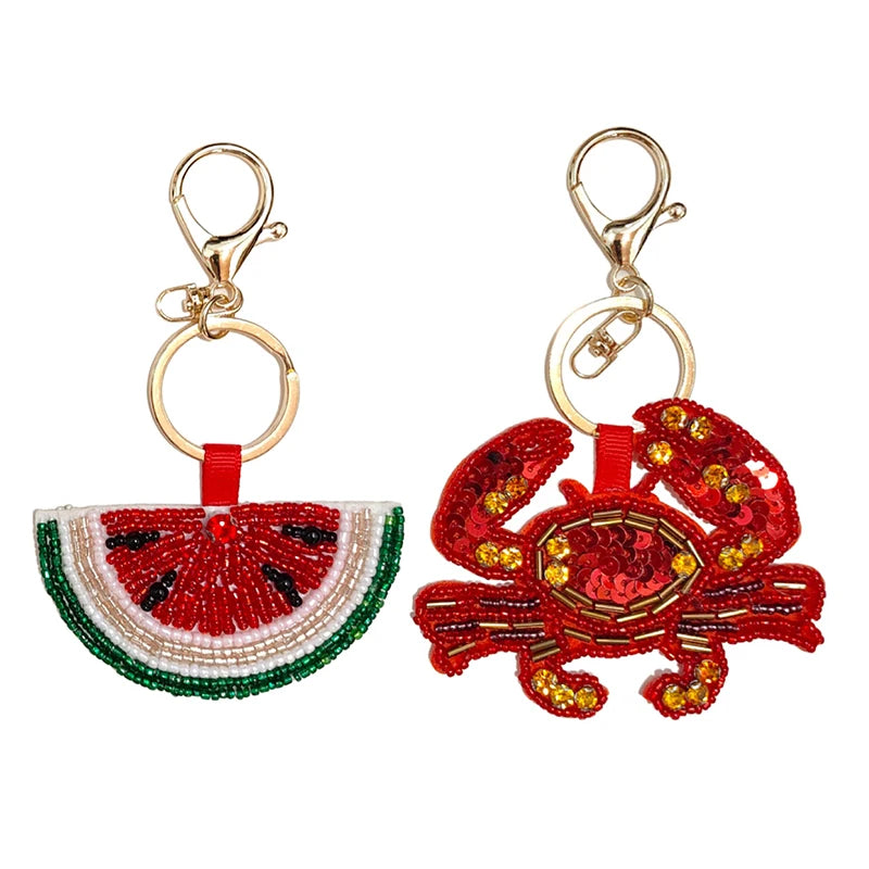 Bag charm decor with Beaded Sequin Rhinestone Crab, Starfish, Shell, and Conch Keychain Qme