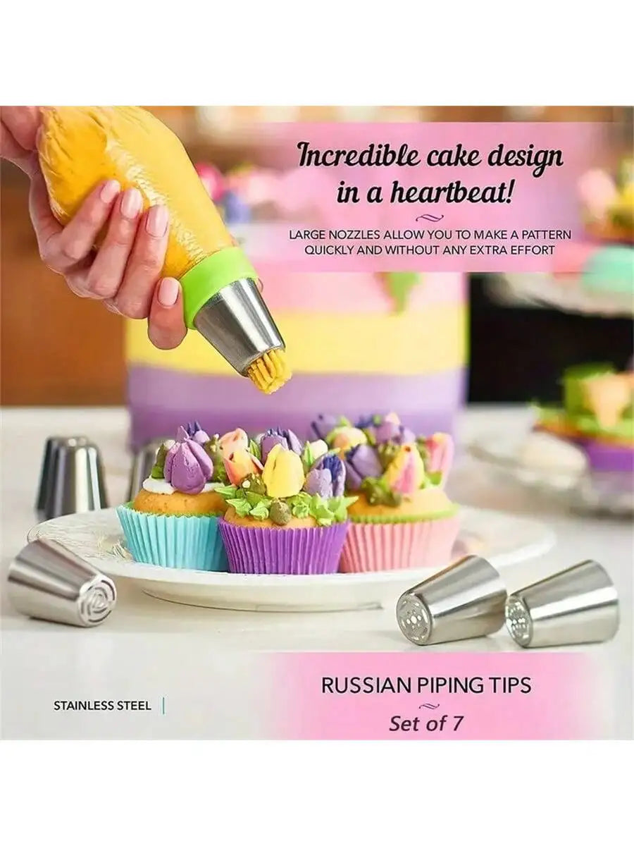 7-piece Cake Piping Tip Stainless Steel Cupcake Flower-shaped Qme