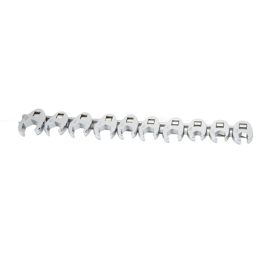 10pcs Chrome Plated Wrenches Crows Foot Wrench Set 10mm to 22mm Sizes Nut Wrench for 3/8in Drive Ratchet Qme