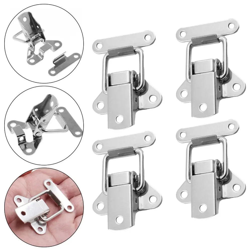 10/4PCS Stainless Steel Cabinet Latch Hasp Luggage Storage Box Fixed Toggle Clasp Toolbox Hardware Box Toggle Latch Hook Tool Qme
