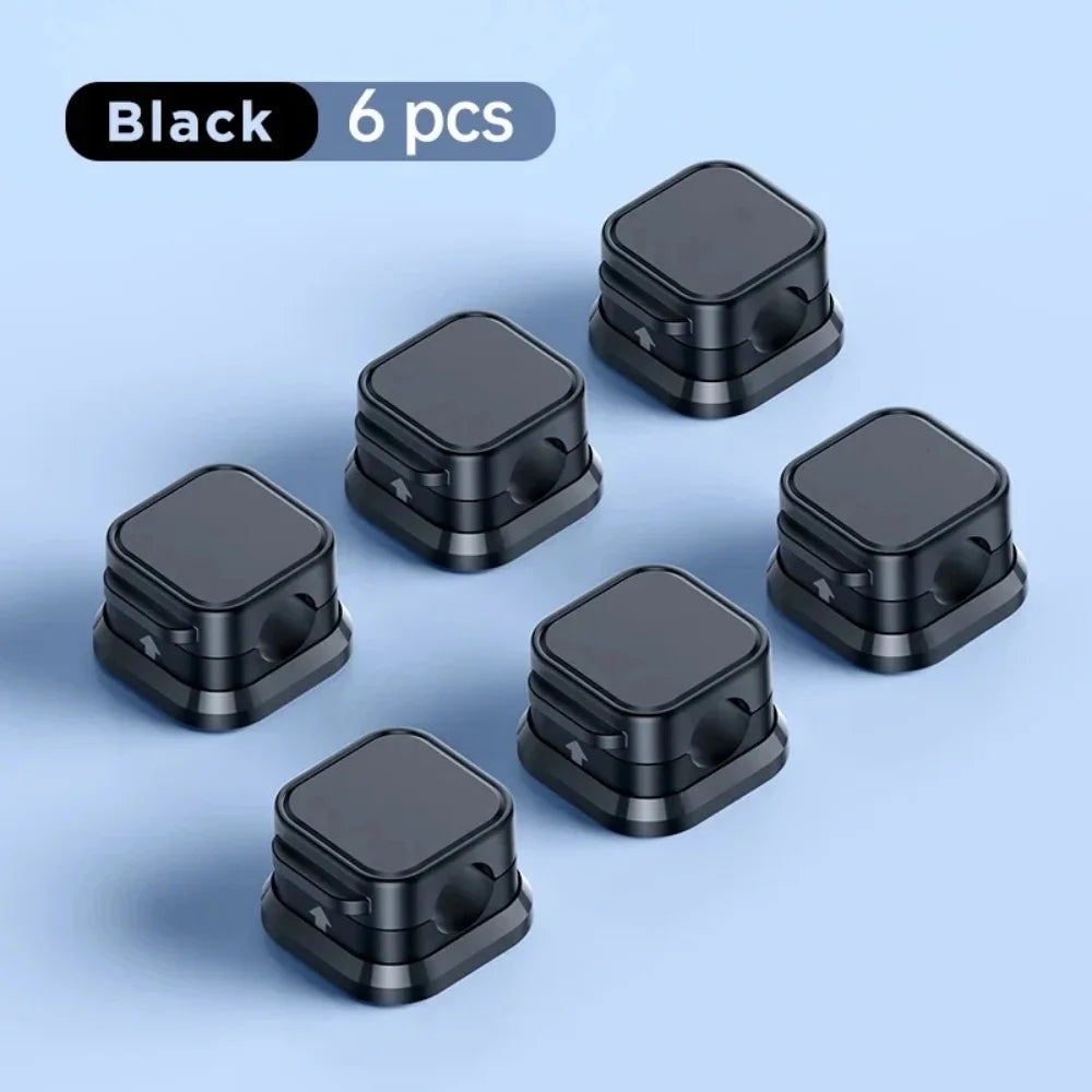 6-3-1Pcs Organiser Adjustable Magnetic Cable Clips Cable Cord Holder Under Desk Organizing Cable Management Holder Wire Keeper Qme Black 6pcs