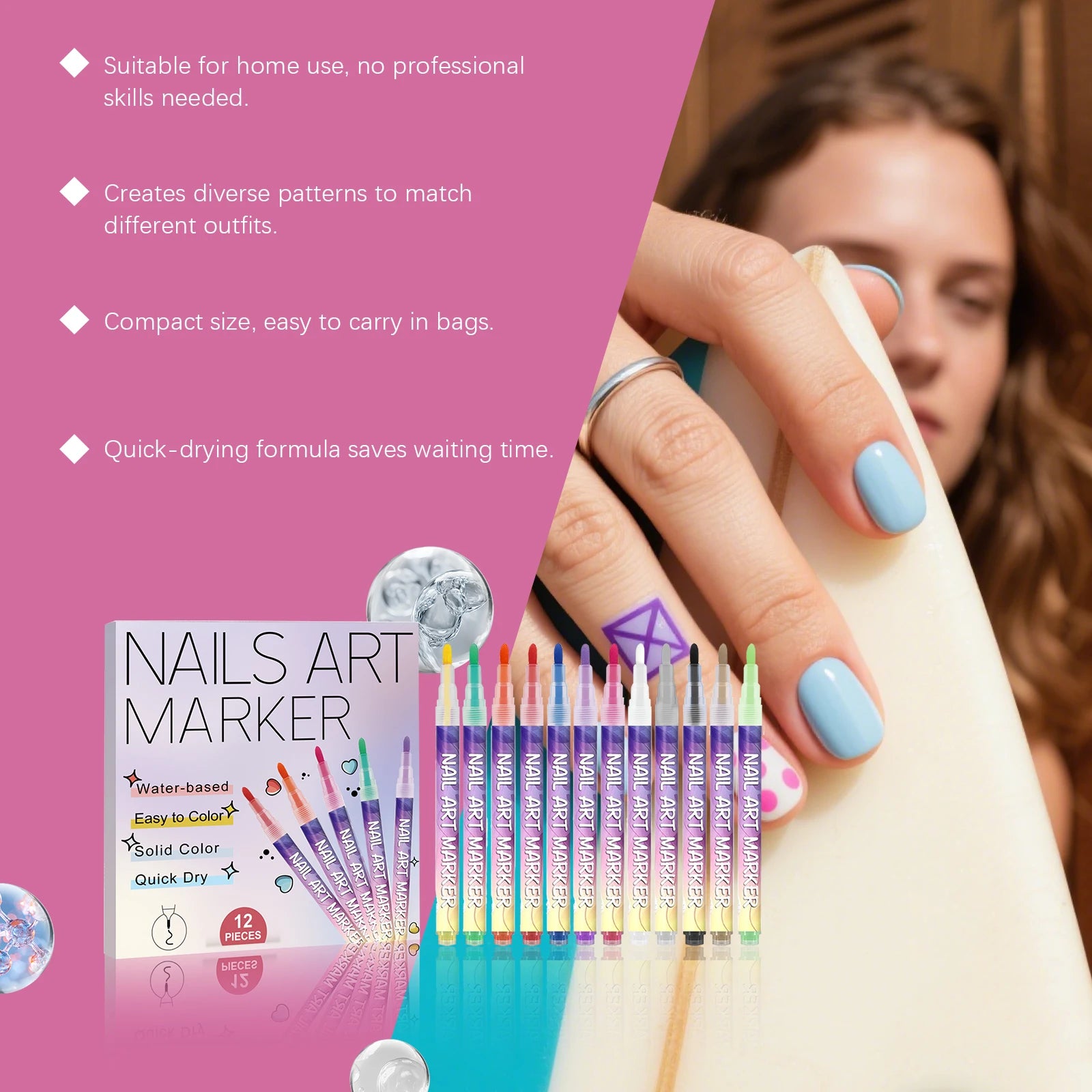 12 Colors DIY Nail Art Graffiti Pen 3D Nail Doodle Pen Acrylic Paint Pens for Nail Art Drawing Painting Nail Point Dotting Liner Qme