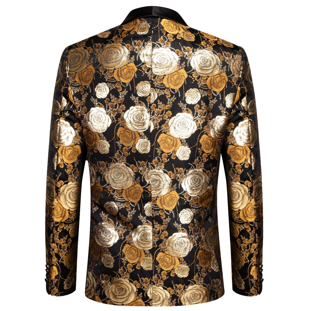 Men's Floral Rose Jacquard Blazer Multiple Colors Blue Red Black Gold Shawl Lapel Tuxedo Jacket for Wedding Prom Party Nightclub Qme