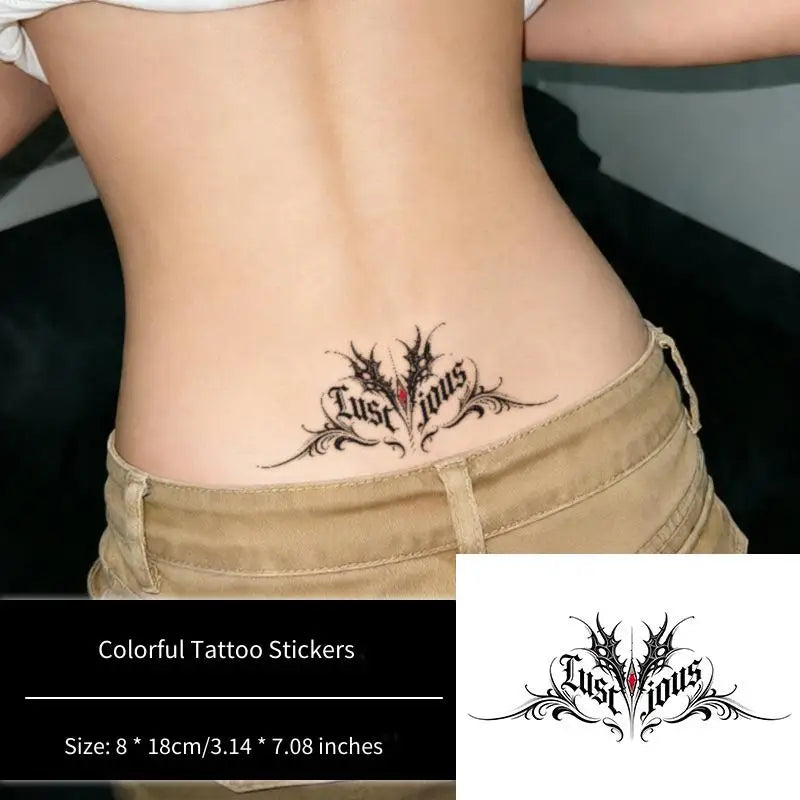 Gothic Dark English Tattoo Sticker Temporary Tattoo, Long-Lasting Waterproof Mysterious Sexy Slogan Fake Tattoo for Women Leg Ch Qme