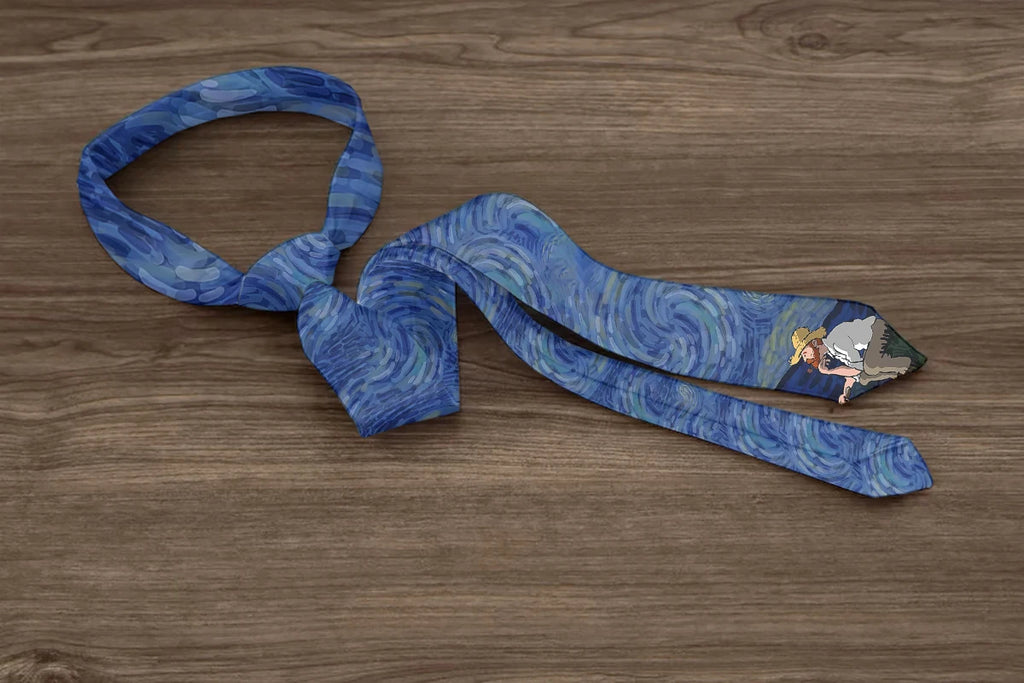 Classic Van Gogh Wide Fashion Oil Painting Tie Pastoral Sailing Print Qme