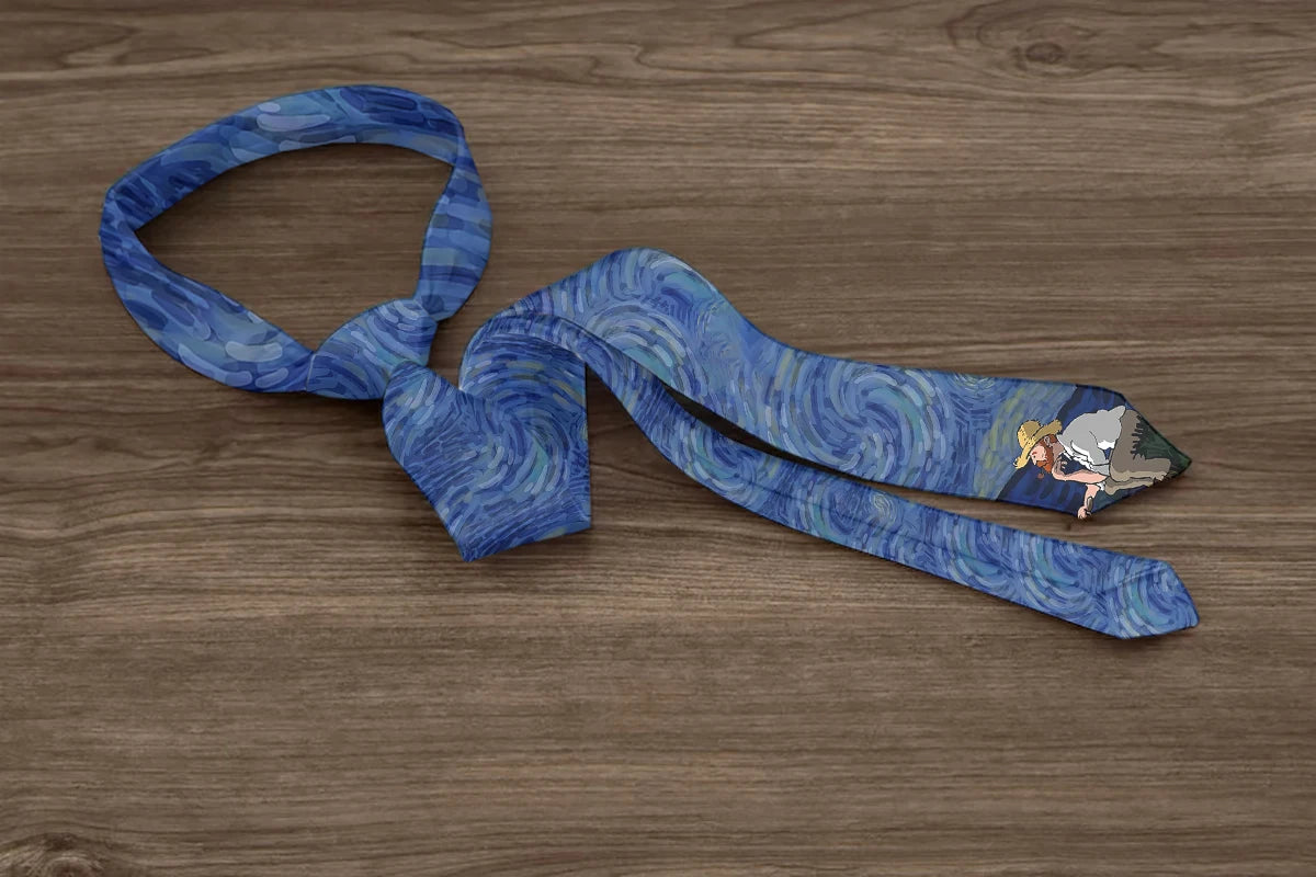 Classic Van Gogh Wide Fashion Oil Painting Tie Pastoral Sailing Print Qme