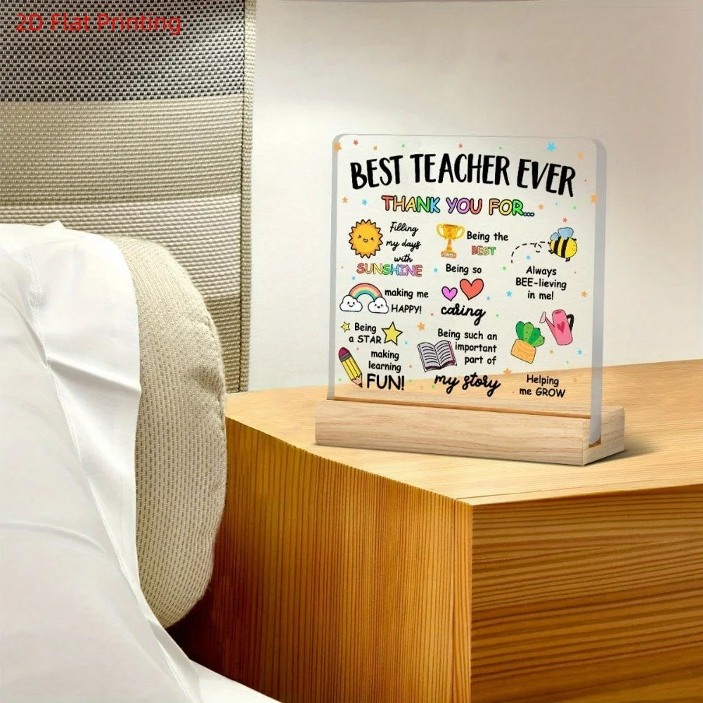 Teacher Ever Acrylic Desk Plaque Colorful Inspirational Quotes Thank Qme