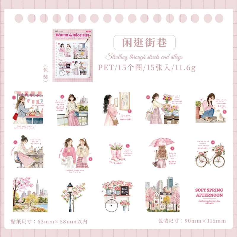 15pcs Artistic Girl Creative Character PET Sticker Bag for Collage Junk Journal DIY Scrapbook Aesthetic Stationery Supplies Qme D4