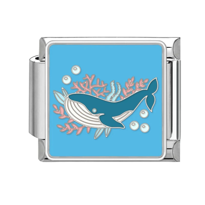 Colored Glaze Star Sun Starfish Ocean Italian Charm Stainless Steel