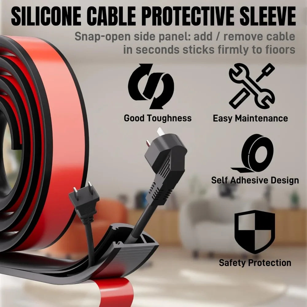 1/2/3m Floor Cable Cover Self-Adhesive Cable Anti Extrusion Extension Wiring Duct Protector Wire Organizer for Floor Desk & Wall Qme