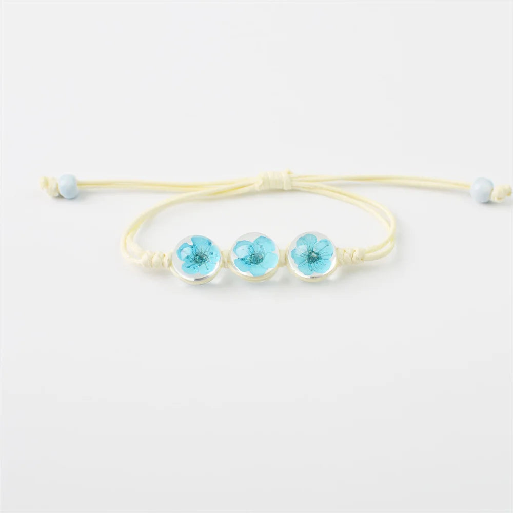 b22 Glass Ball Dried Cherry Blossoms Hand-made Dried Flower Charm Bracelets Multiple options Gifts Natural Flower Weave Jewelry Qme blue