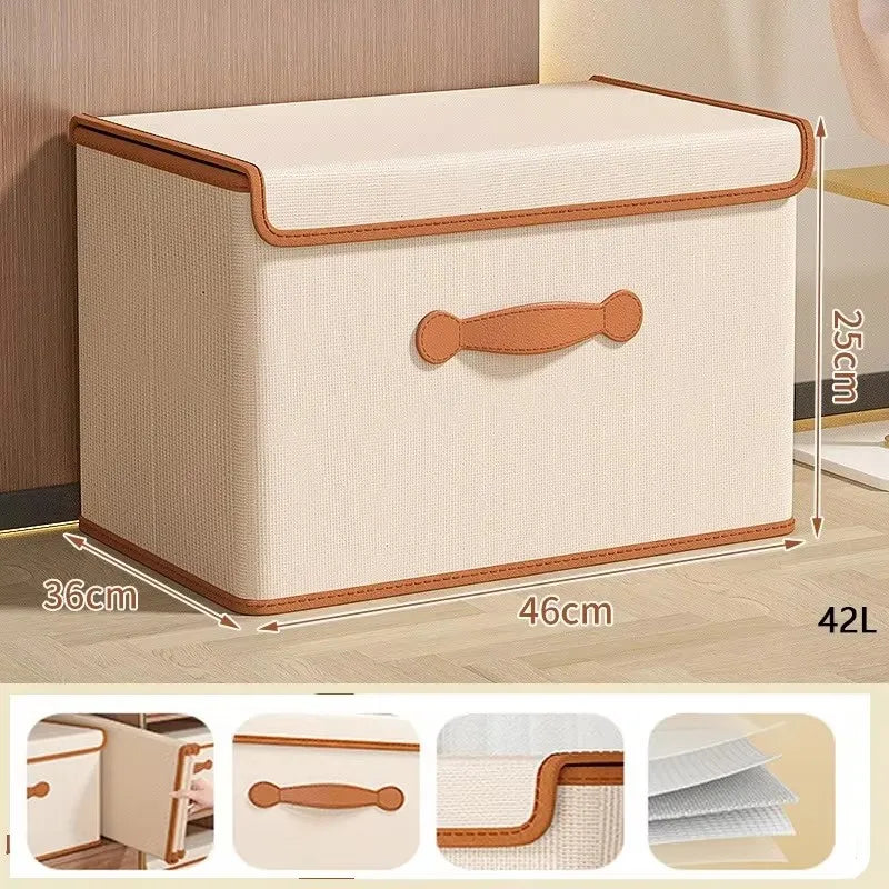Storage Basket with Lid for Household Use Wardrobe Underwear Storage Box Organizing Boxed Clothes Storage Box Clothes Blankets Qme 42L Beige