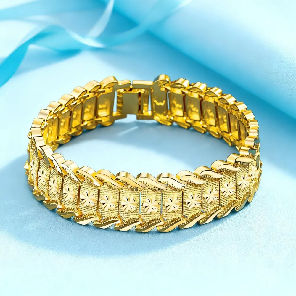 Original 925 sterling silver 18K gold color pretty Wide Bracelet for Women MEN fashion designer jewelry PARTY wedding Qme