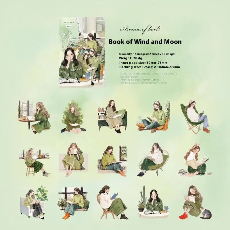 CC1130 Aesthetic Decals Labels Reading Girl Stickers Decorative Diary Qme A4