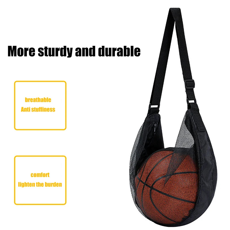 Carrying Basketball Single Ball Bag Zipper Pocket Mesh Storage Sport Qme