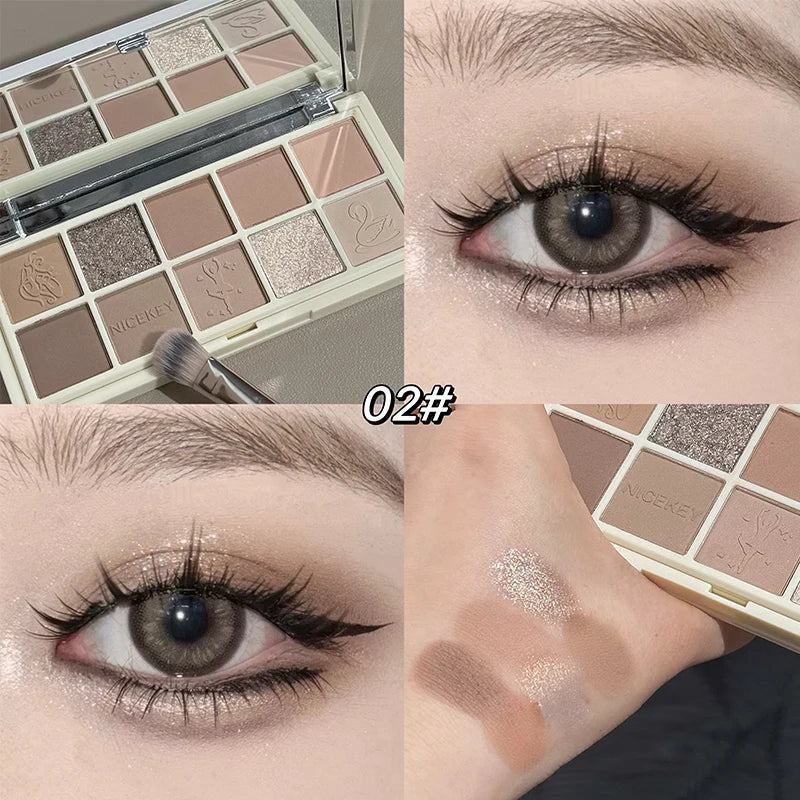 NICEKEY 10 Colors Eyeshadow Palette Purple Glitter Pearlescent Matte Nude Eye Shadow Shimmer Makeup Lasting Beauty Eye Cosmetics Qme 02