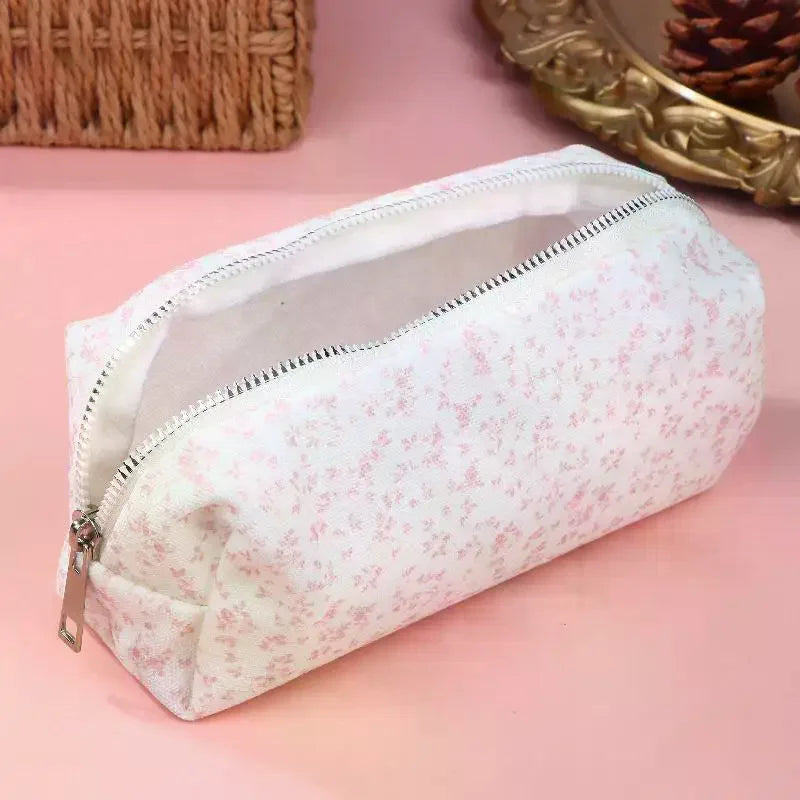 Large Capacity Pencil Pouch Pink Small Floral Case Handheld Pen Bag Qme