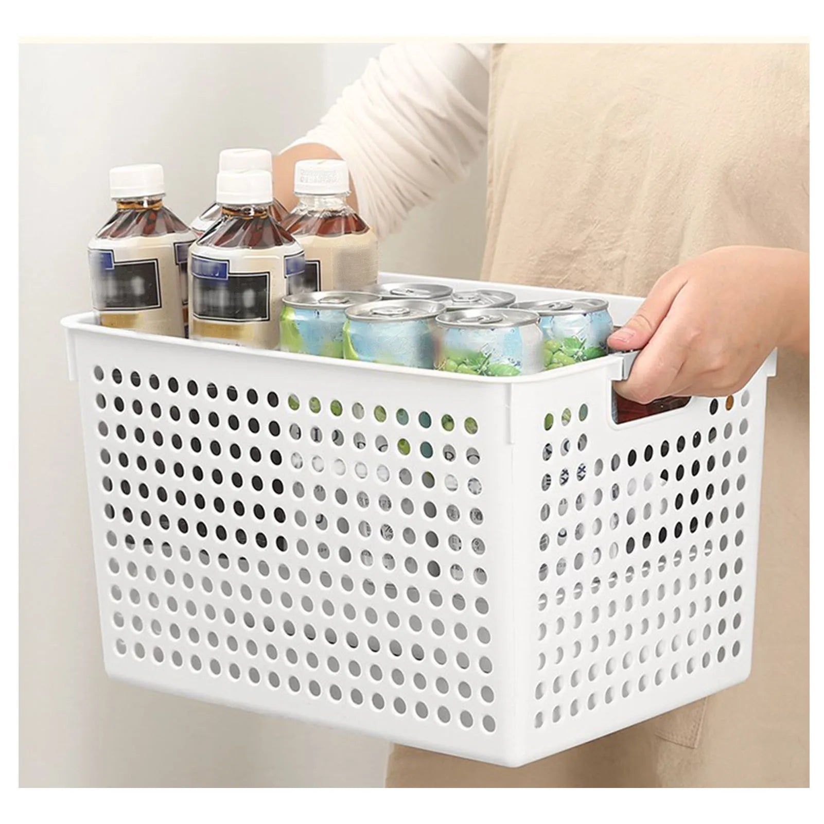 Storage Bin Plastic Basket Desktop Snack Toy Organizer Storage Box with Handle for Pantry Kitchen Bathroom Cabinet Qme