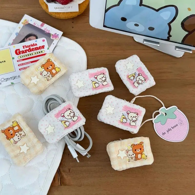 Cartoon Rilakkuma‌/Mashumaro Data Cable Storage Portable Charging Cable Fixed Organizer Portable Storage Tool Qme