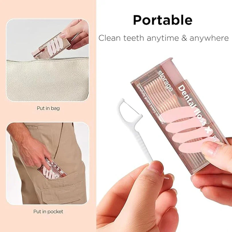 Portable Automatic Floss Dispenser Includes 10Pcs Floss Refillable Ejectable Floss Oral Care Press-on Disposable Flossing Sticks Qme