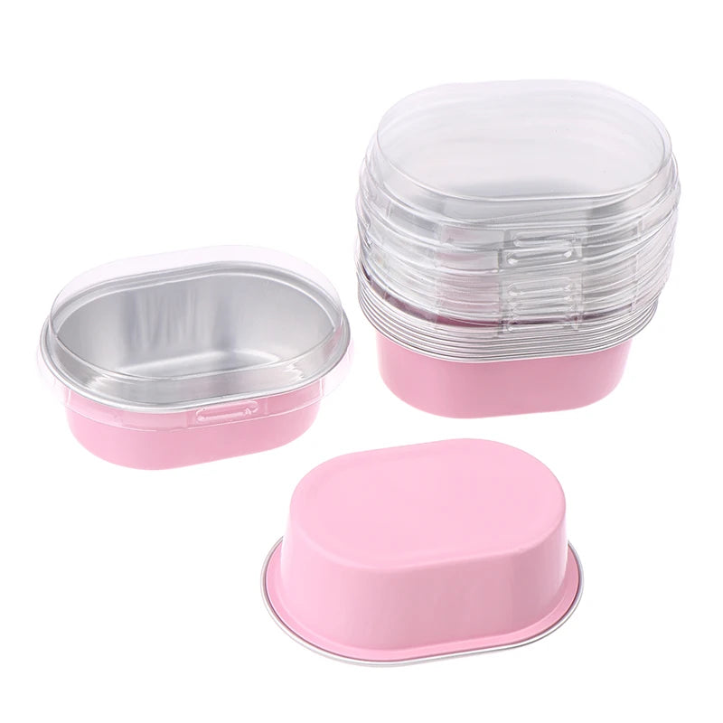 Aluminum Foil Cupcake Cups Lids Non-stick Baking Oval Pudding Dessert Qme 10pcs Pink