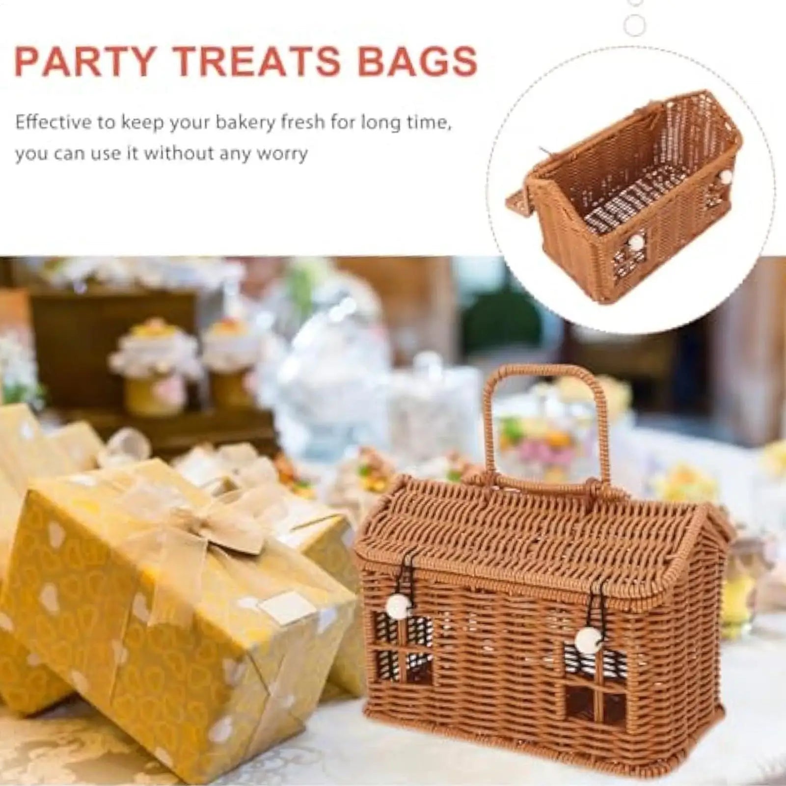 NEW Rattan Basket House Shape Portable Organizer Rattan Baskets With Lid For Organizing For Toy Toiletries Snack Fabric Camping Qme