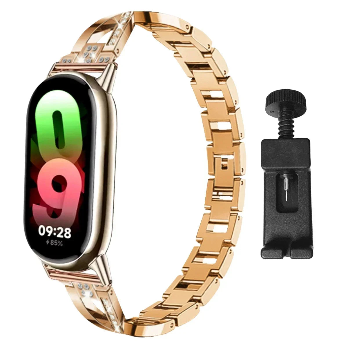 Stainless Steel Strap for Xiaomi Mi Band 8 Material Metal Wistband for Xiaomi Mi Band 9 women Smart strap accessories bracelet Qme Rose Gold-Tool for mi band 9