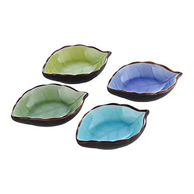 1/4PCS Leaves Ceramic Saucer Creative Ice Crack Glaze Leaf Ceramic Seasoning Soy Sauce Vinegar Plates Kitchen Multi-Purpose Dish Qme 4PCS
