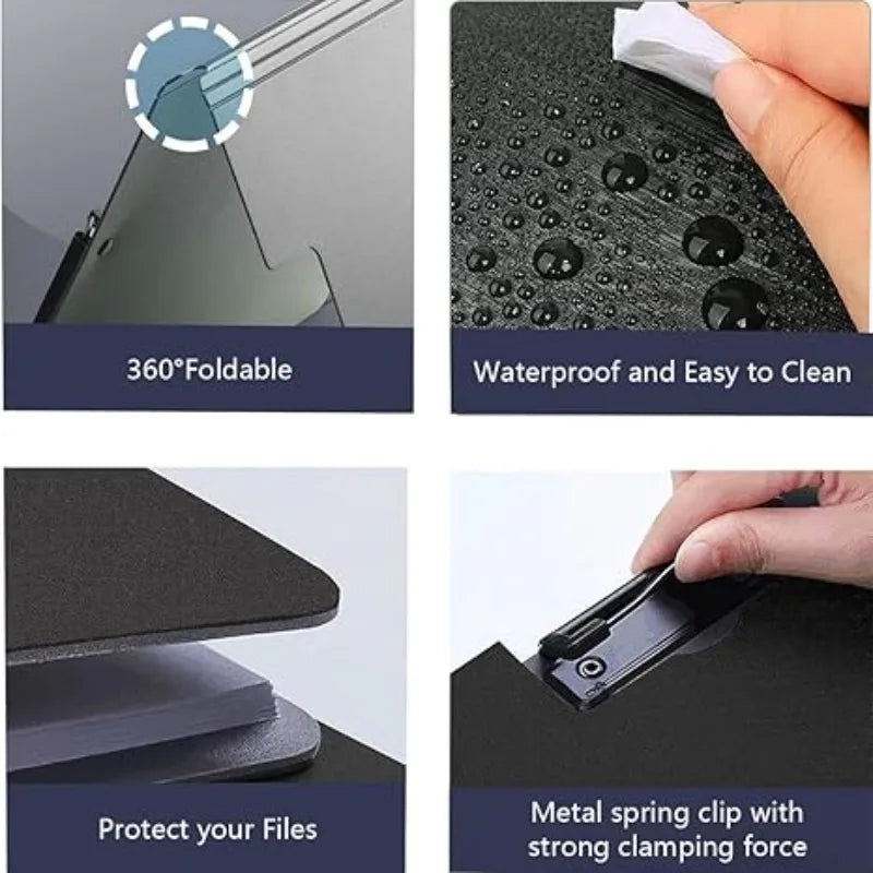 A4 Foldable Clipboard 360 Double Metal Clips Horizontal Vertical Pen Qme