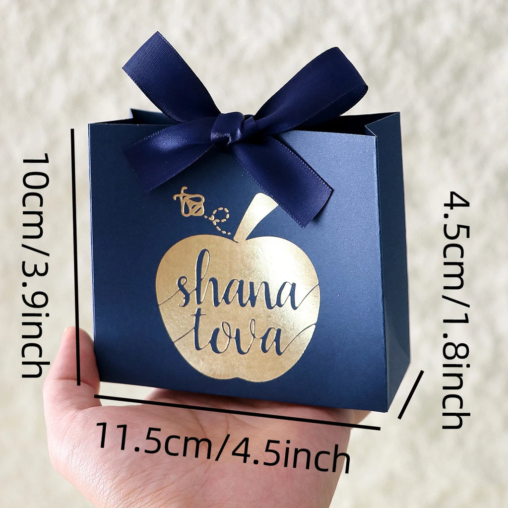 10 Square Paper Boxes for Jewish New Year Gifts and Candy, with Gold-Stamped Apple and Honey Jar Line Patterns on the Surface. Can Be Used to Store Candies and Small Souvenirs, Suitable for Jewish New Year Family Gatherings, Qme