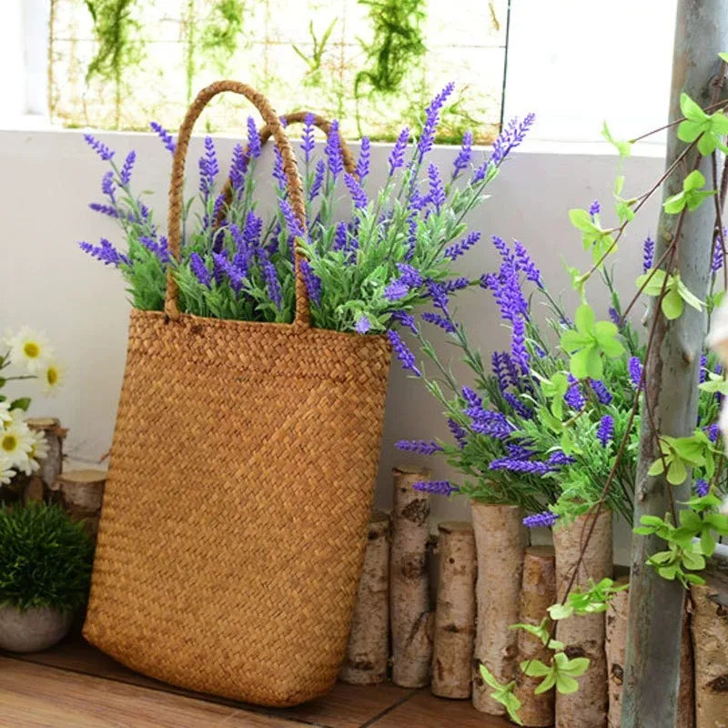 Grass Woven Fashionable Single Shoulder Handbag Home Foyer Desktop Qme