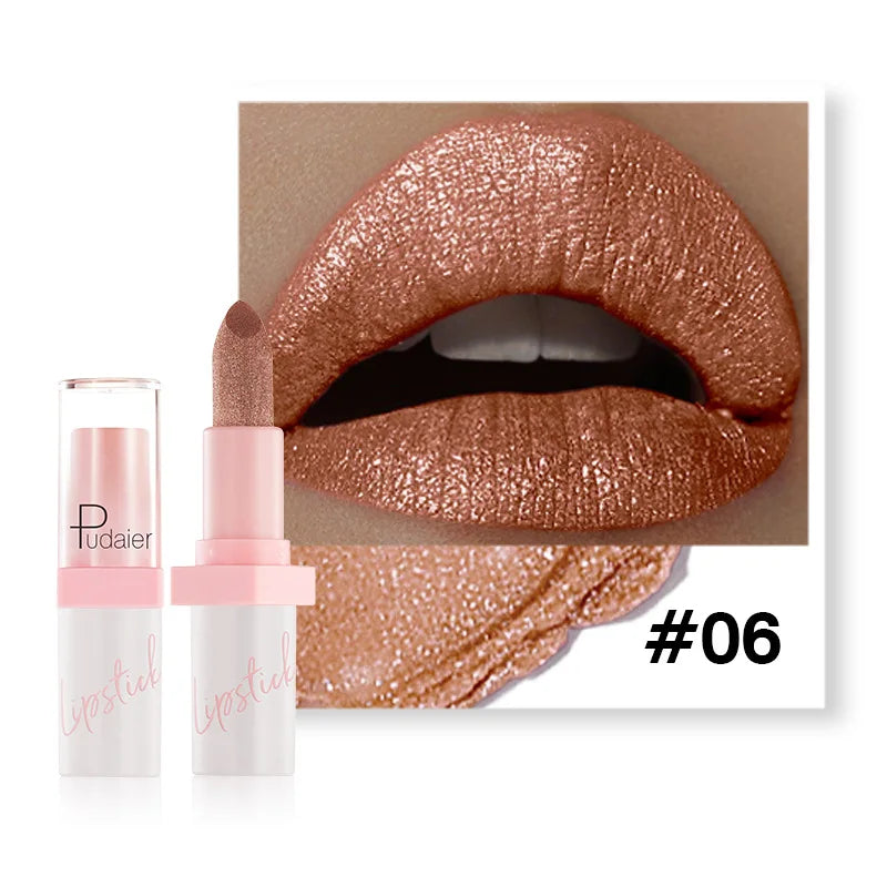 Shiny Pearl Diamond Lipstick 10 Colors Metallic Matte Lip Gloss Long Lasting Waterproof Moisturising Lip Tint Beauty Cosmetic Qme 06