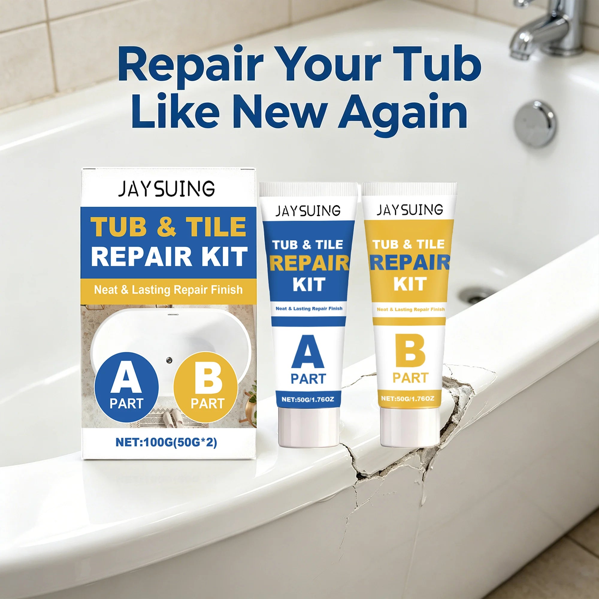 Tub & Tile Repair Kit Repair Damaged Tile Bathtub Fill Cracks Waterproof Stain-Resistant Ceramic Marble Crack Filler Sealing Set Qme