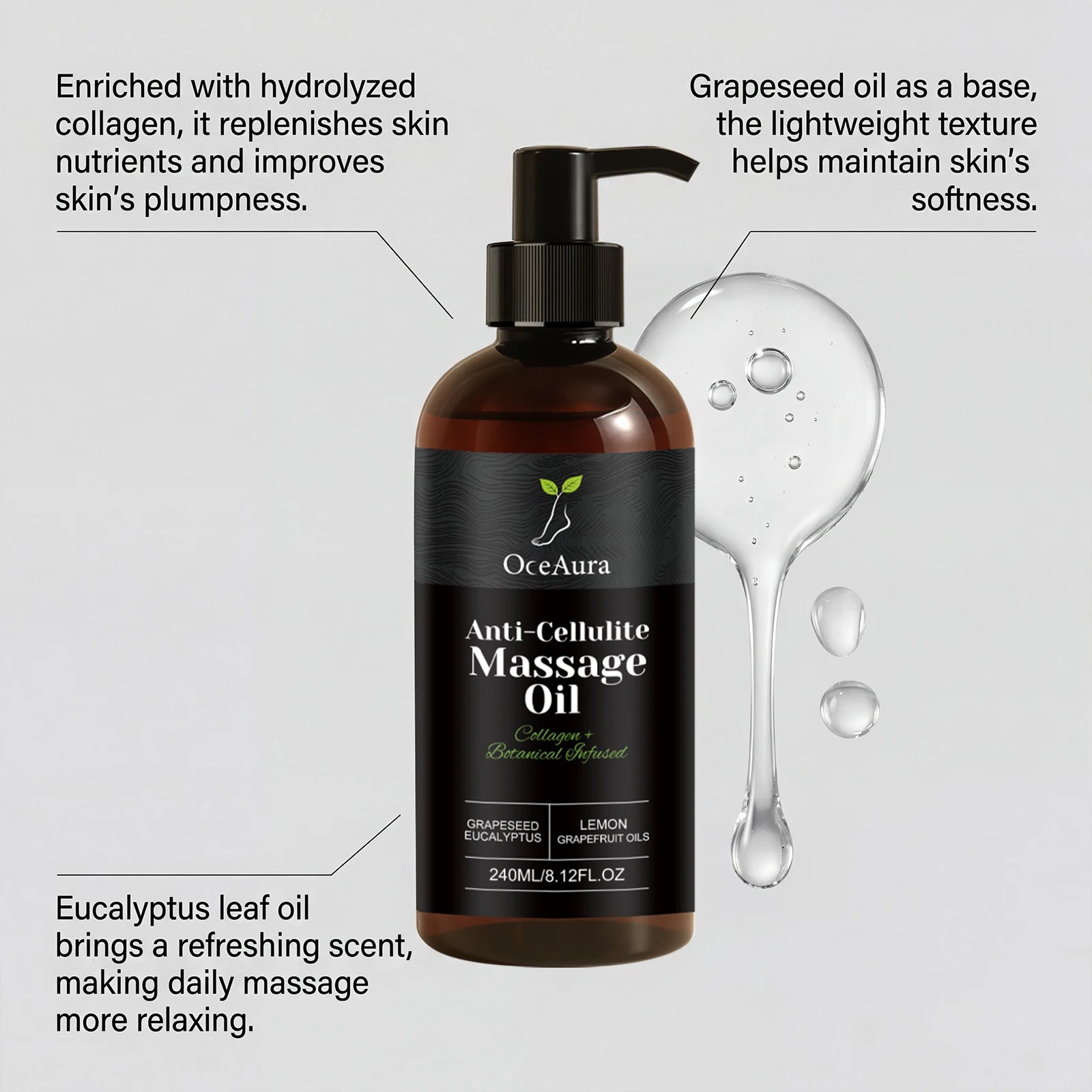 Oceaura Anti-cellulite Massage Oil Fast Absorbing Skin Firming Qme