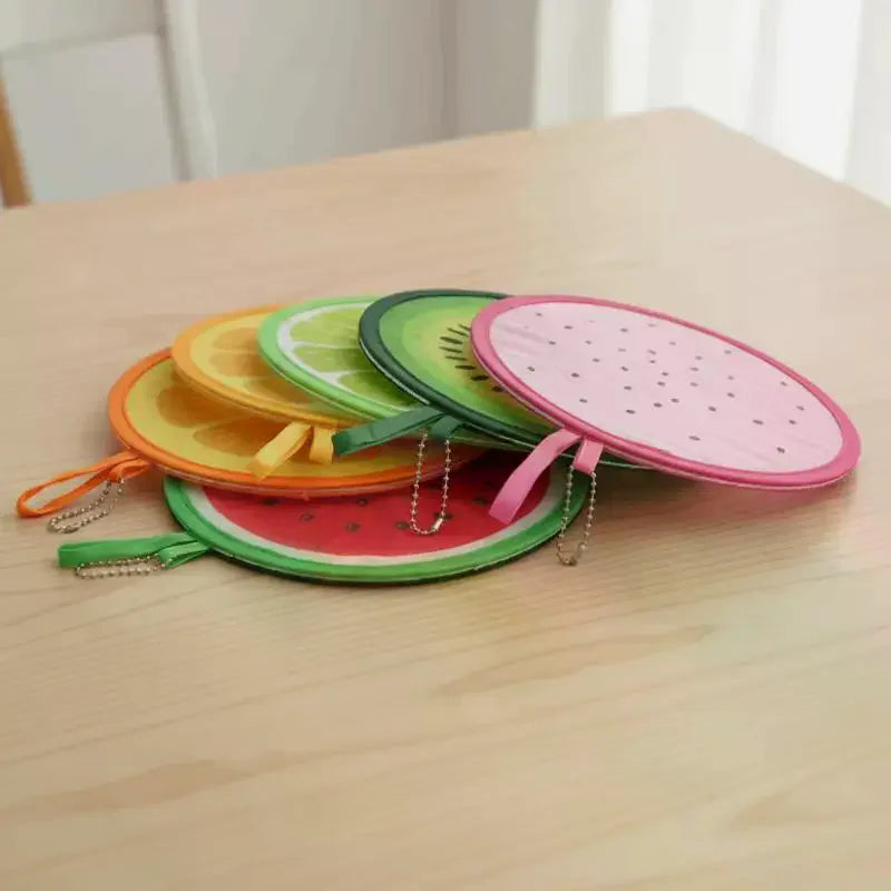 Portable Round Foldable Hand Fans Cartoon Foldable Design Handheld Folding Fan Round Shape Fruit Style Cooling Fans Qme