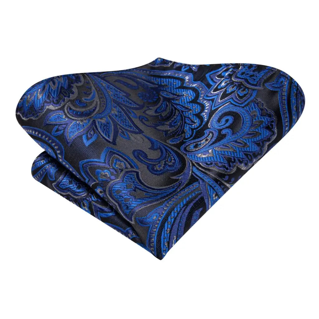 Hi-Tie Navy Blue Floral Striped Silk Elegant Tie For Men Groom Wedding Men Necktie Pocket Square Cufflink Accessory Wholesale Qme