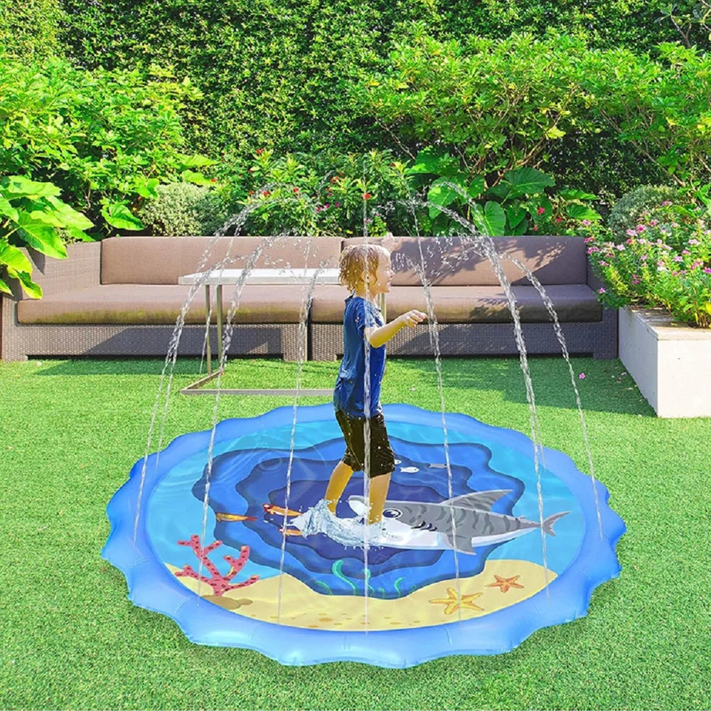 PVC spray mat multiple patterns multiple styles of sprinkler mat summer outdoor children's pet game interactive bath sprinkler t Qme 170CM Shark