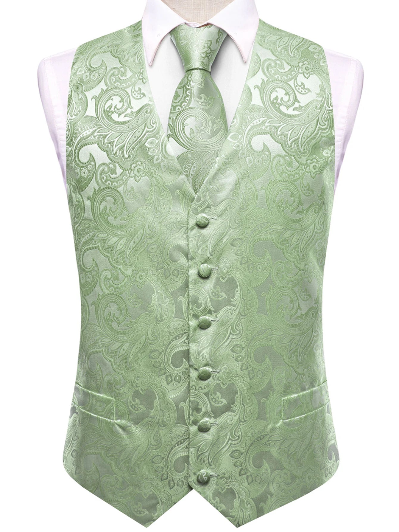 Men's Pastel Paisley Jacquard Vest Matching Tie 6 Soft Options Qme