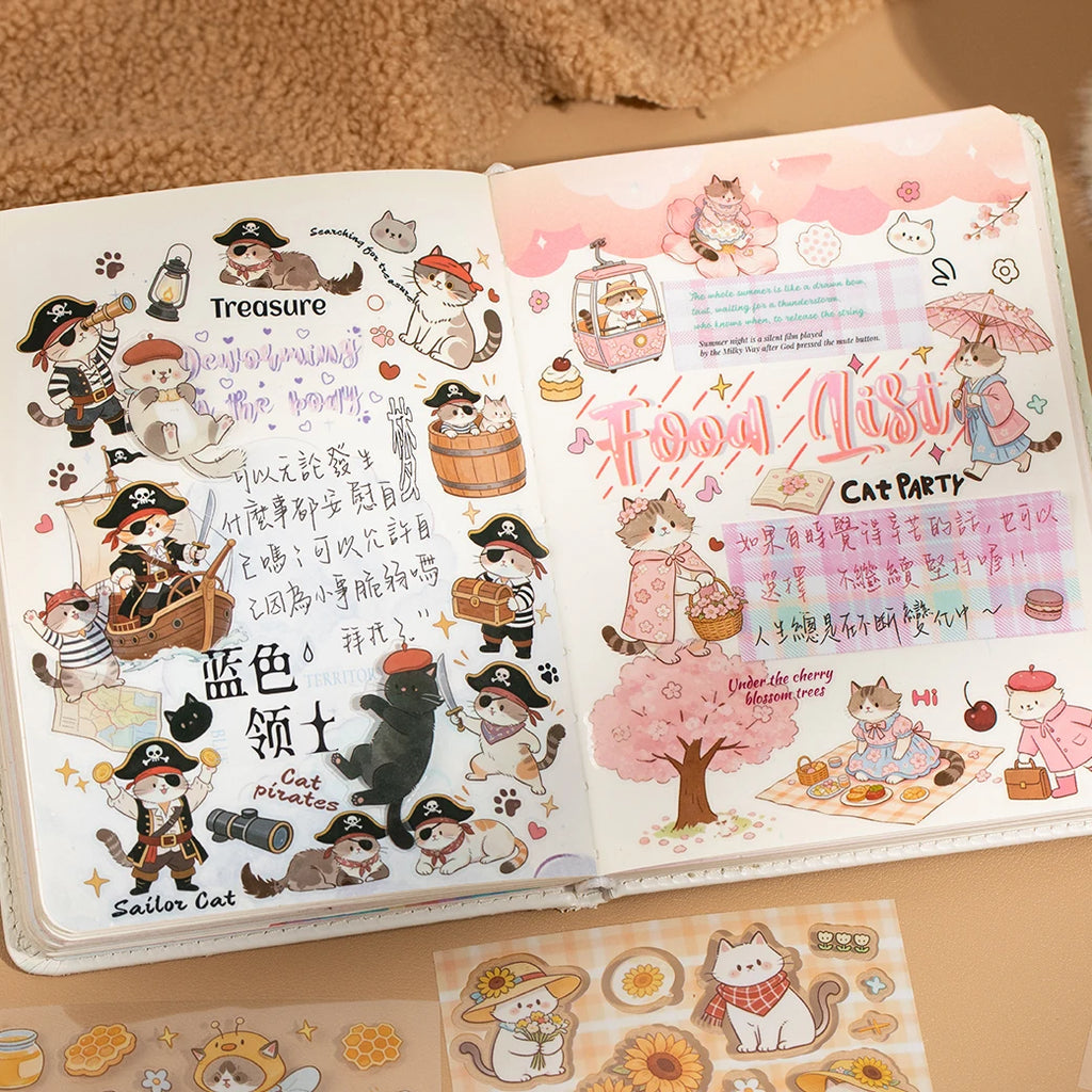 20Pcs Cute Cat Themed Die-Cut Stickers Book for DIY Flash Decorative Scrapbook Phone Case Collage Aesthetic Stationery Material Qme