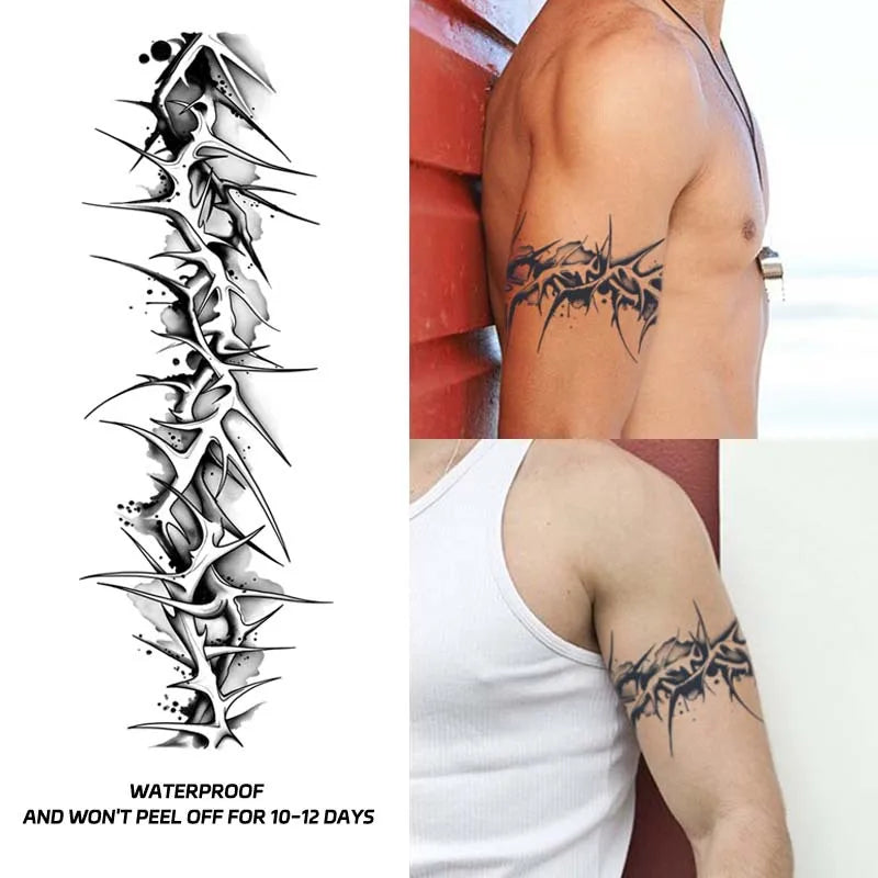 Fierce Thorn Armband Temporary Tattoo, Herbal Semi-Permanent Waterproof 7-15 Days, Non-Reflective Unisex Fake Tattoo for Arm Qme