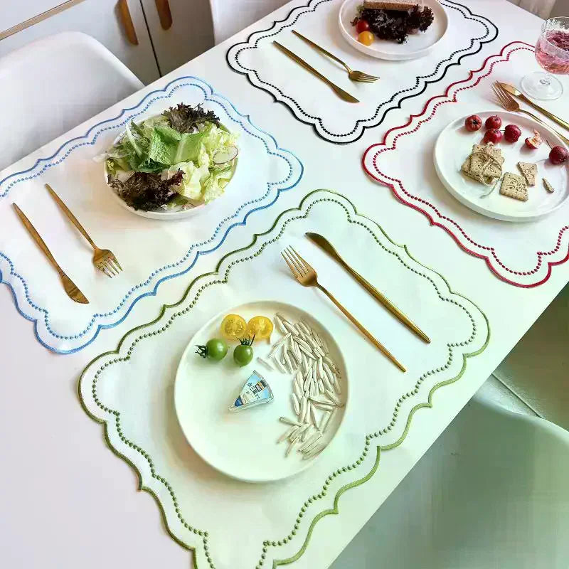 Embroidered Placemat Flower Shaped Polyester Cotton Napkin Coffee Qme