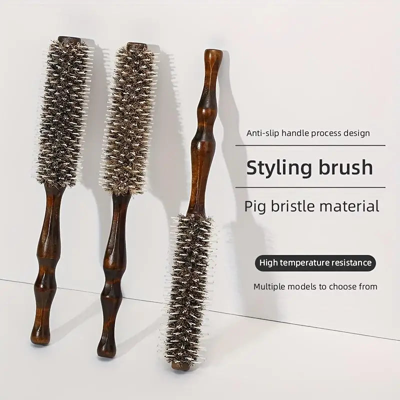 Wooden Handle Hair Curling Comb Ergonomic Design Durable Bristles Qme