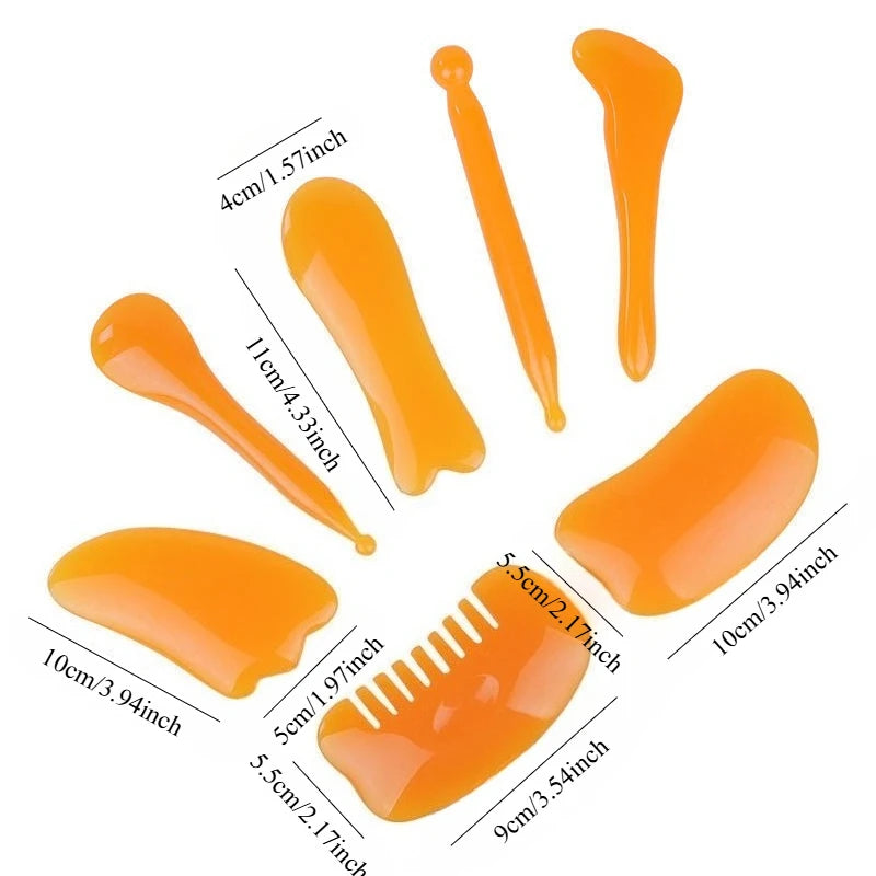 7-Piece Gua Sha Beauty Massage Tool Natural Resin Scrapers Relaxing Qme
