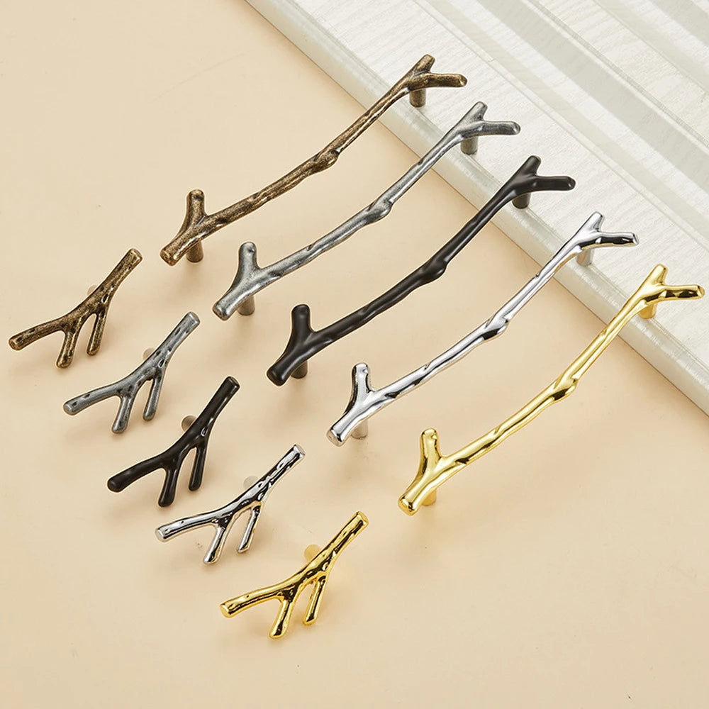 Vintage Tree Branch Furniture Handle Zinc Alloy Kitchen Cabinet Drawer Knob Wardrobe Cupboard Closet Door Pull Hardware Black Qme