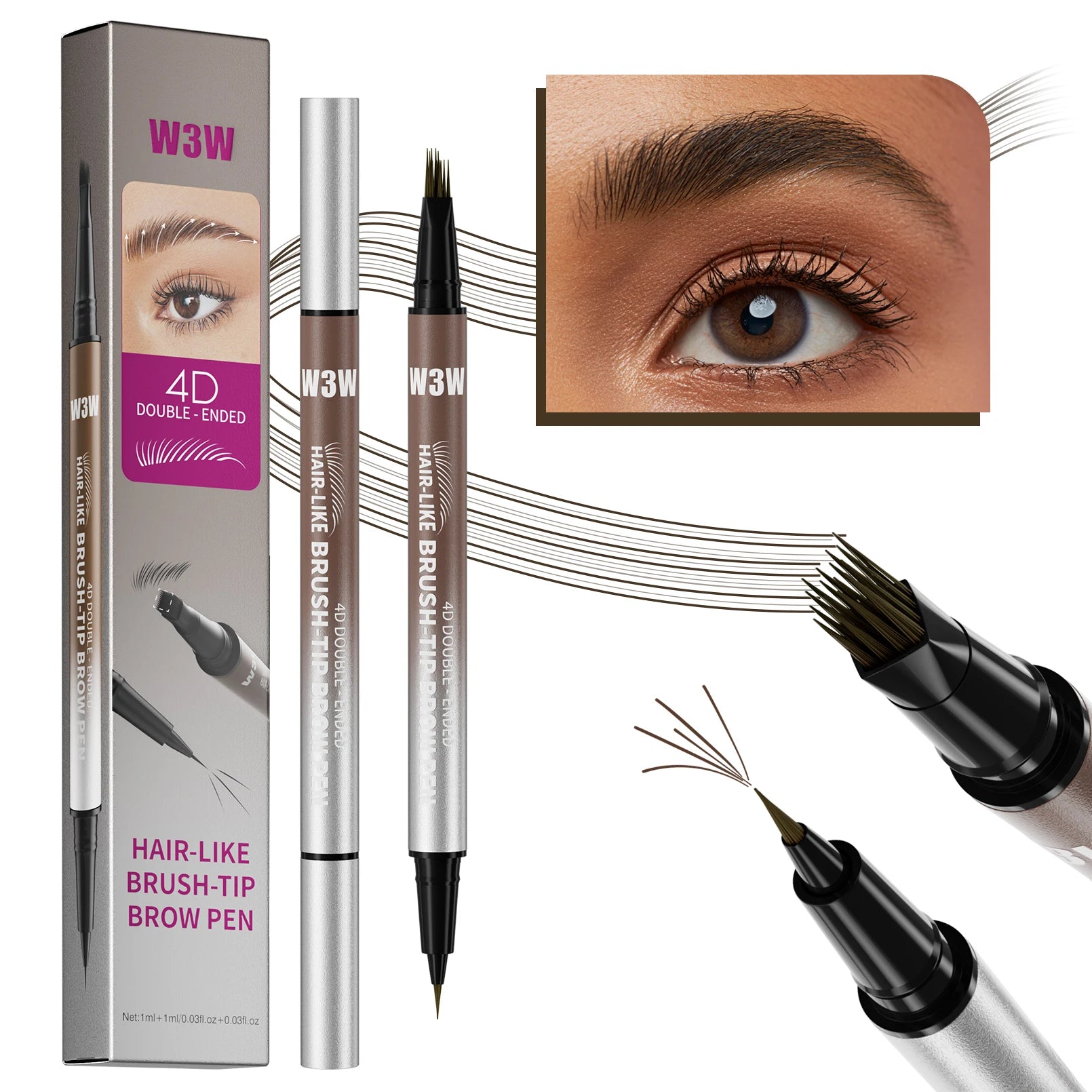 Velvet Wild Eyebrow Pencil Square Angled Brush Multifunction 3D Brow Dye Cream Hairline Anti-smudge Waterproof Eyebrow Tint Pen Qme