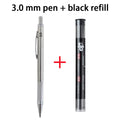 Mechanical Pencil Set 3.0mm Full Metal Painting Automatic Pencil & Refills, for Drafting, Drawing and Sketching Supply Qme 1pen - black refills