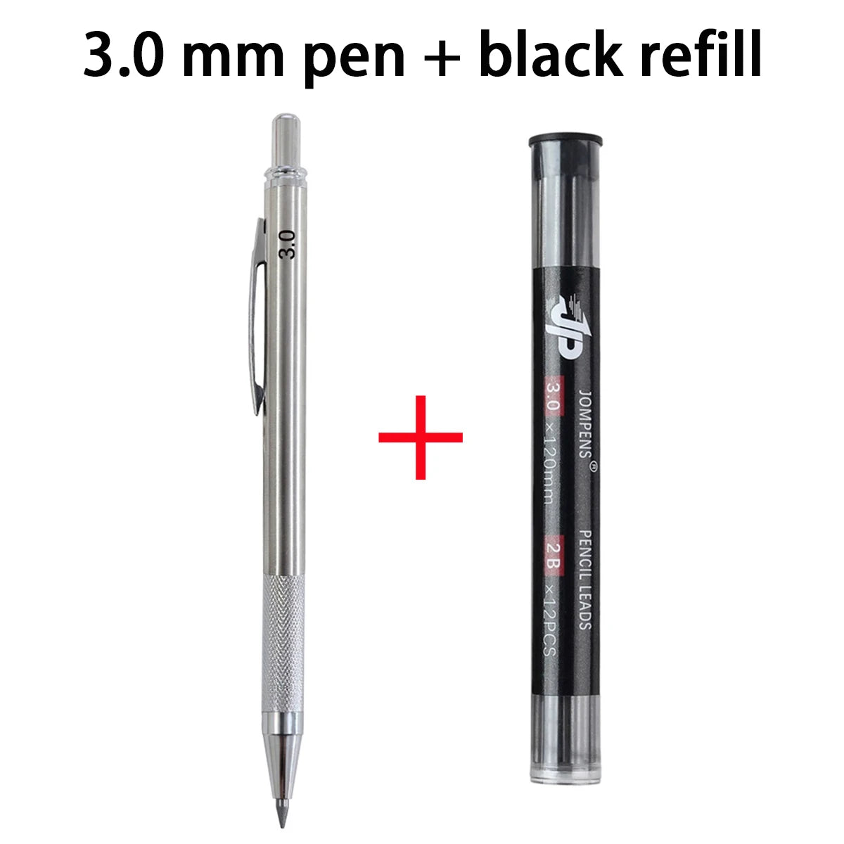Mechanical Pencil Set 3.0mm Full Metal Painting Automatic Pencil & Refills, for Drafting, Drawing and Sketching Supply Qme 1pen - black refills