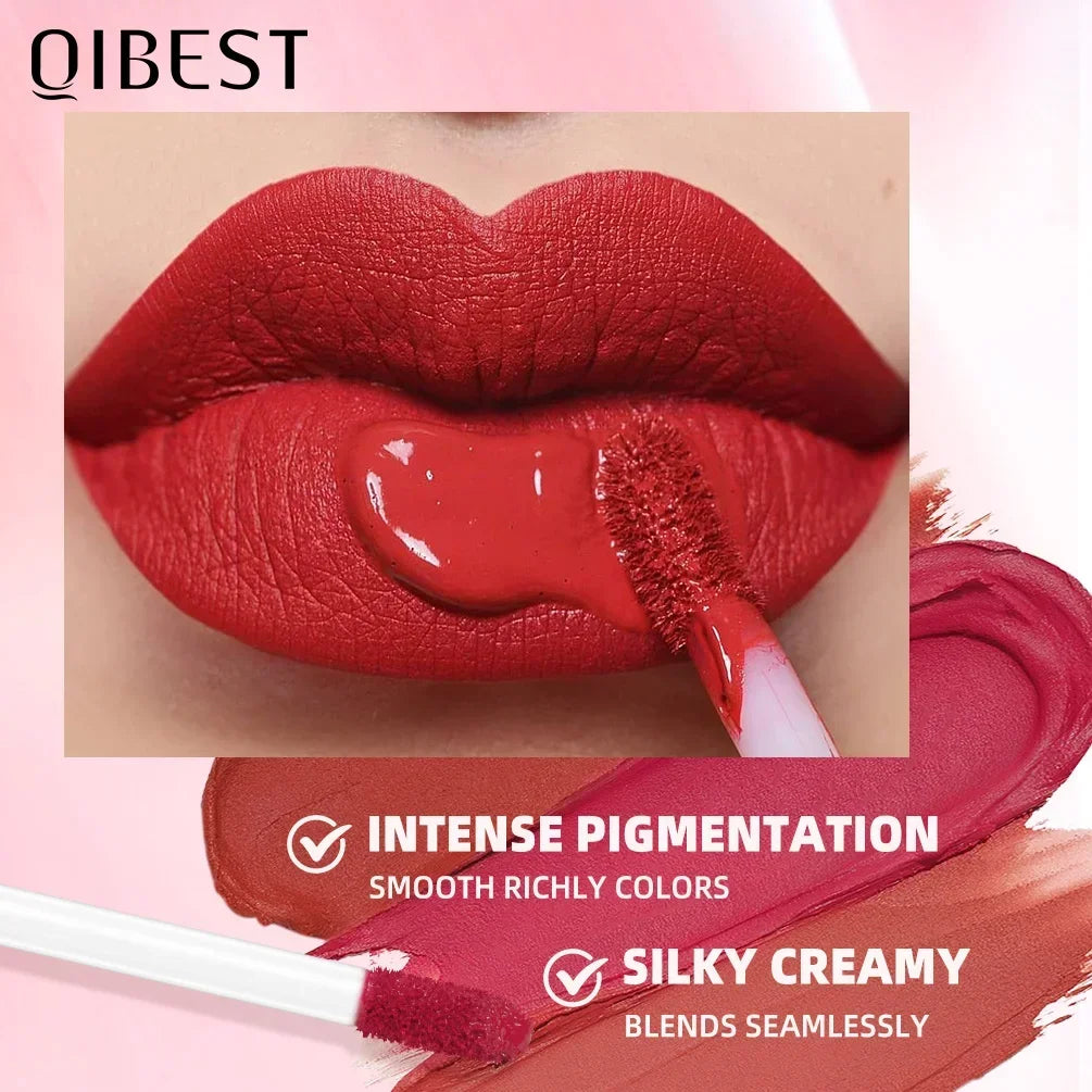 QIBEST New 24 Colors Matte Liquid Lipstick Long lasting Nude Brown Purple Lip tint Non-Stick Sexy Red Lipgloss Waterproof Makeup Qme